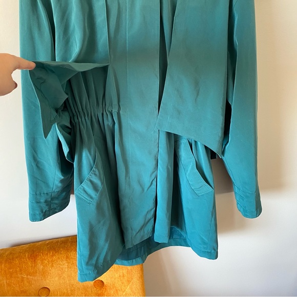 80s Vintage Teal Turquoise Trench Style Jacket - Picture 4 of 11